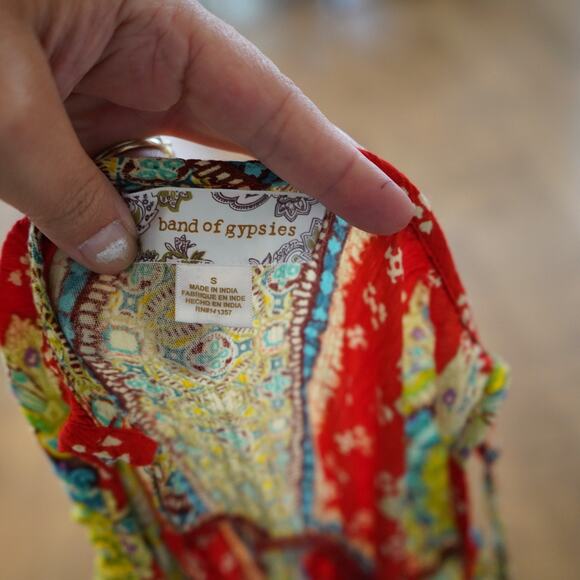Band of Gypsies Anthro Dress Womens Small Red Bohemian Floral PANEX OVERSEAS - Picture 6 of 7